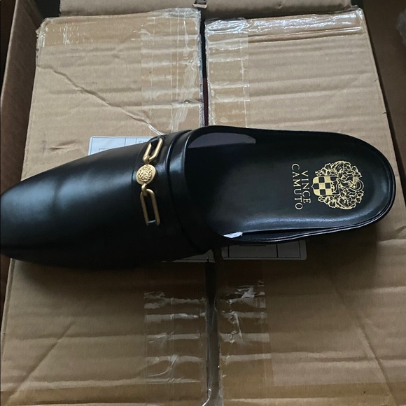 Vince Camuto Black Mules with Gold Detail - Picture 1 of 4